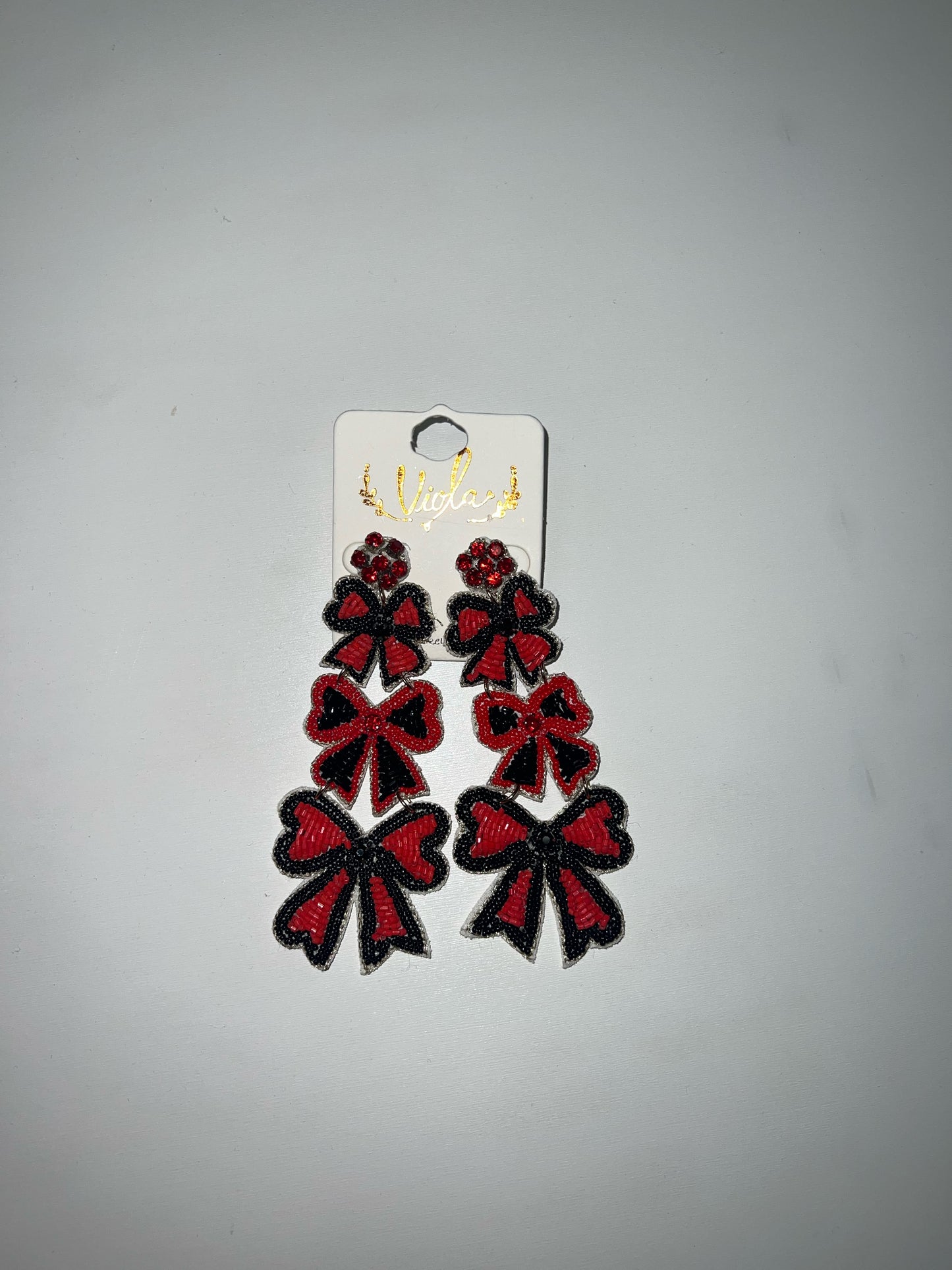 Red & Blk Bow Dangles