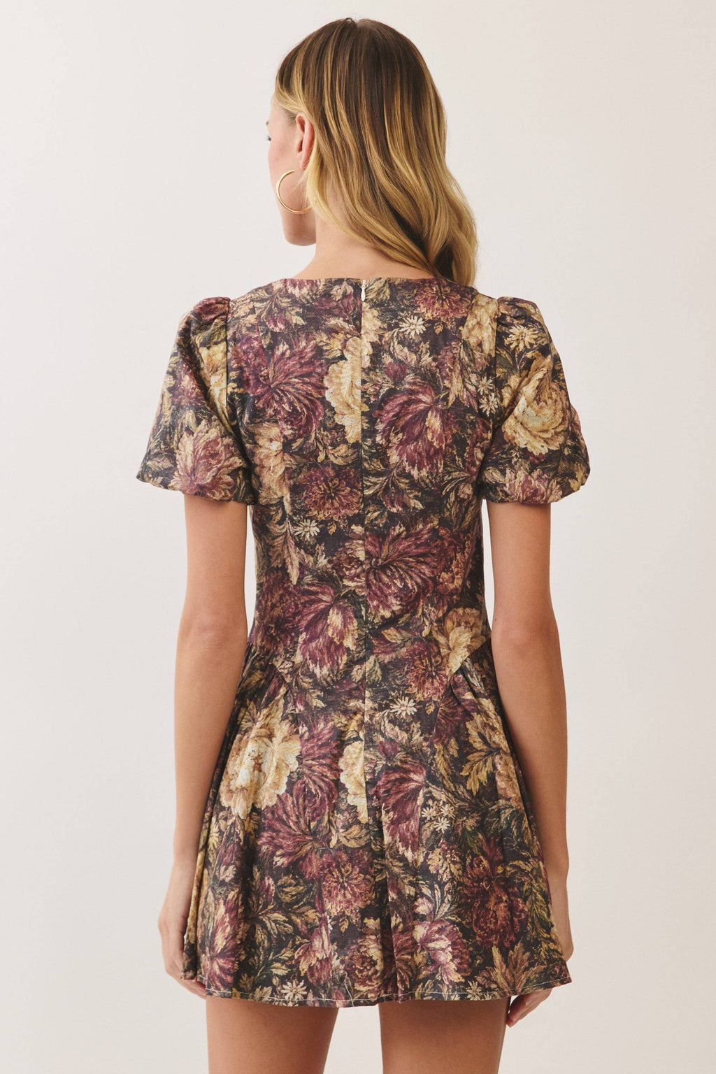 Vintage Floral Puff Sleeve Mini Dress