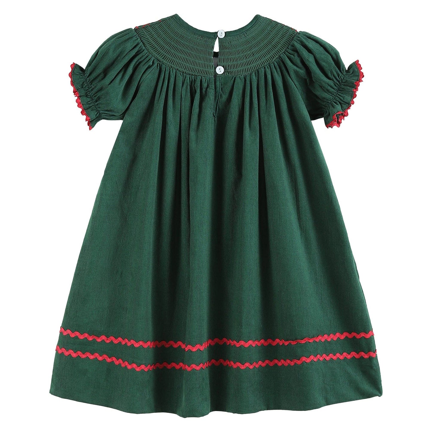 Youth Green Christmas Mistletoe Smocked Bishop Dress