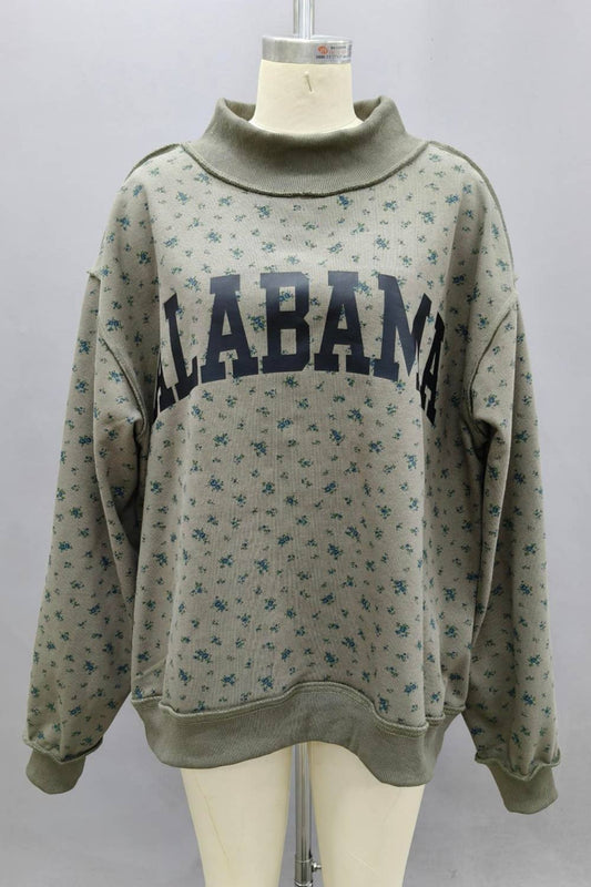 Alabama Floral Mock Neck Sweatshirt: OLIVE