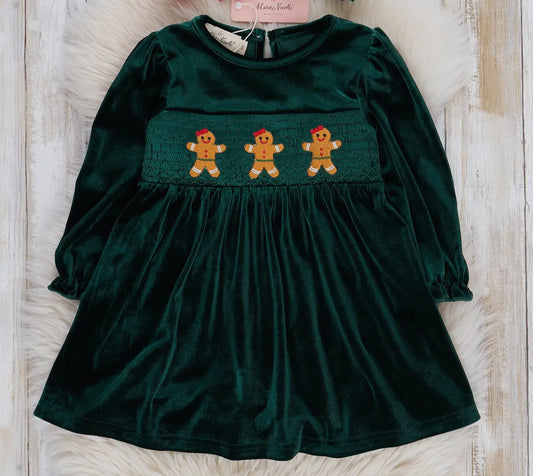 Youth Deep Emerald Smocked Gingerbread Smocked Dress