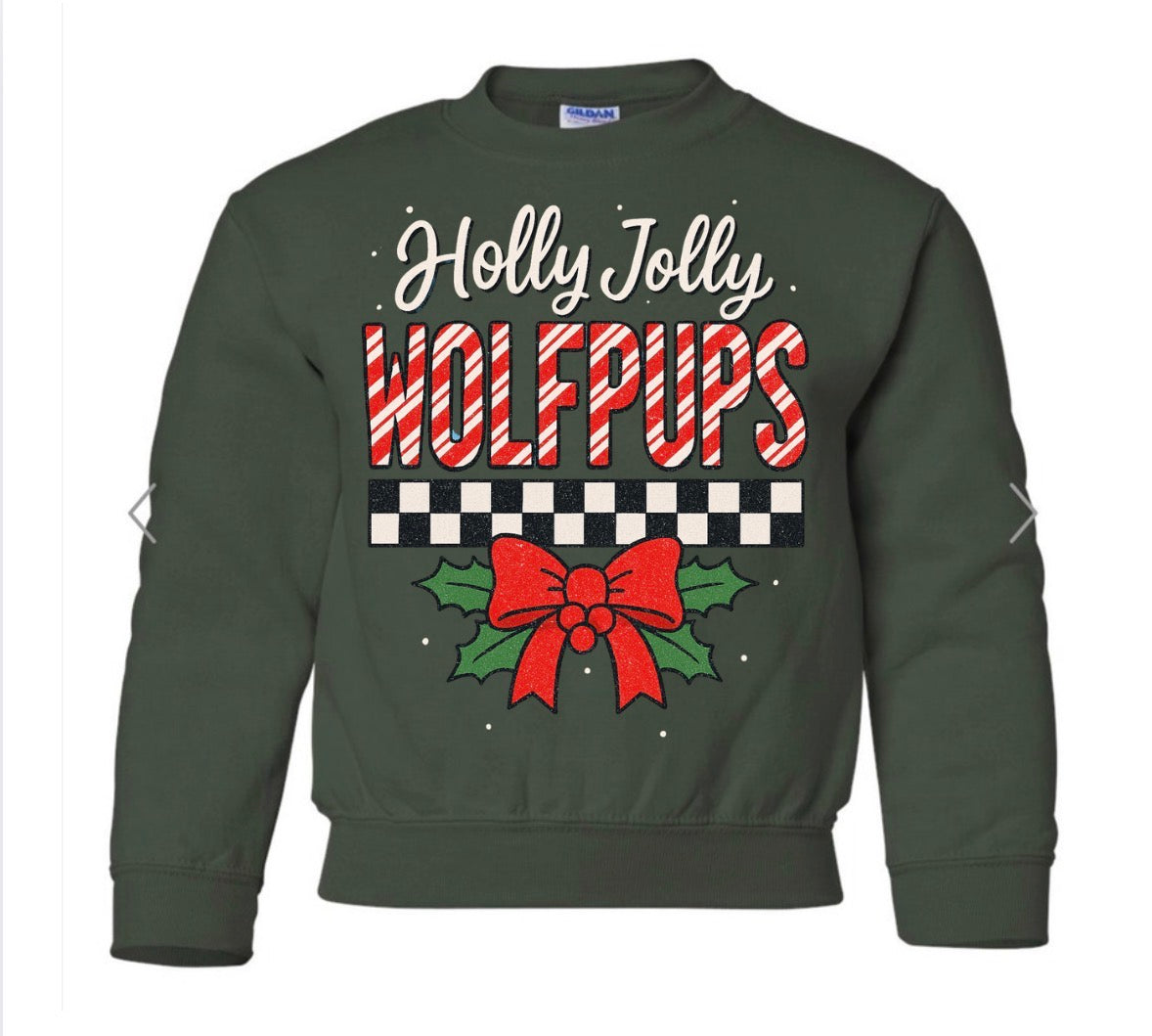 Holly Jolly Wolfpups on Forest Green
