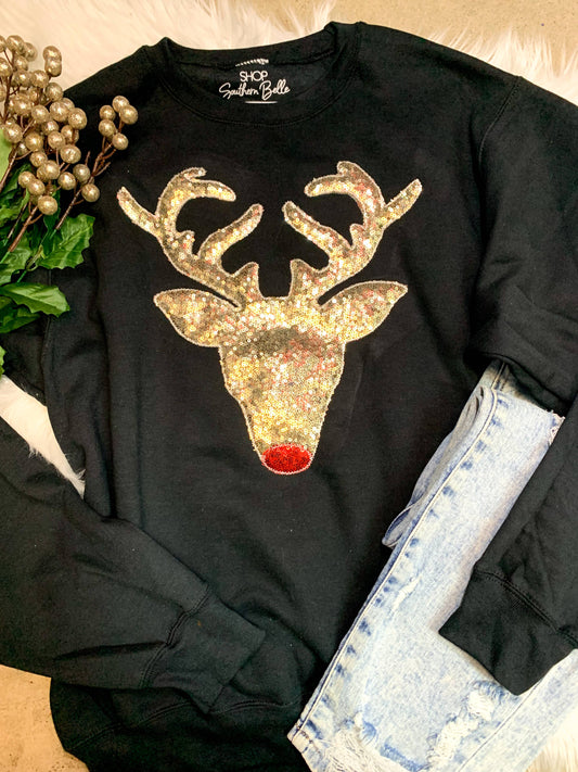 Christmas Gold Reindeer Appliqué Sweatshirt