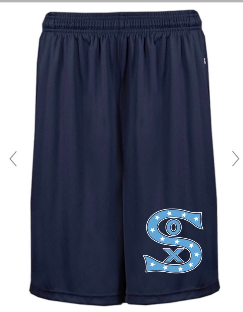 PC SOX MENS SHORTS WITH POCKETS 7 inch embroidered on navy