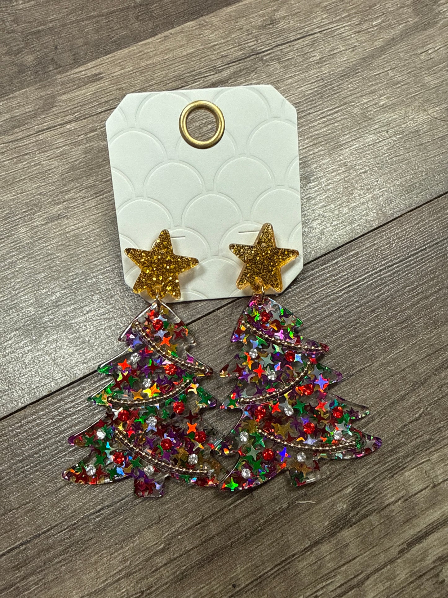 Acrylic Christmas tree Dangles with Gold Star Topper