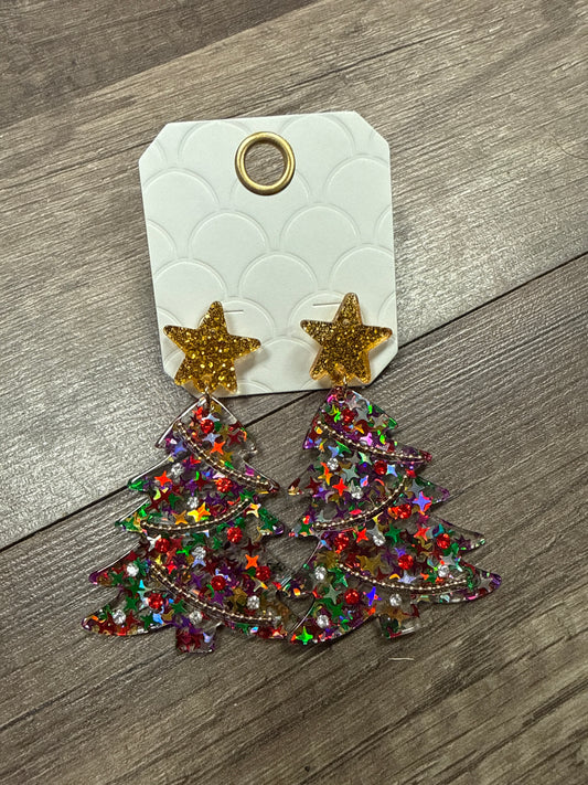 Acrylic Christmas tree Dangles with Gold Star Topper
