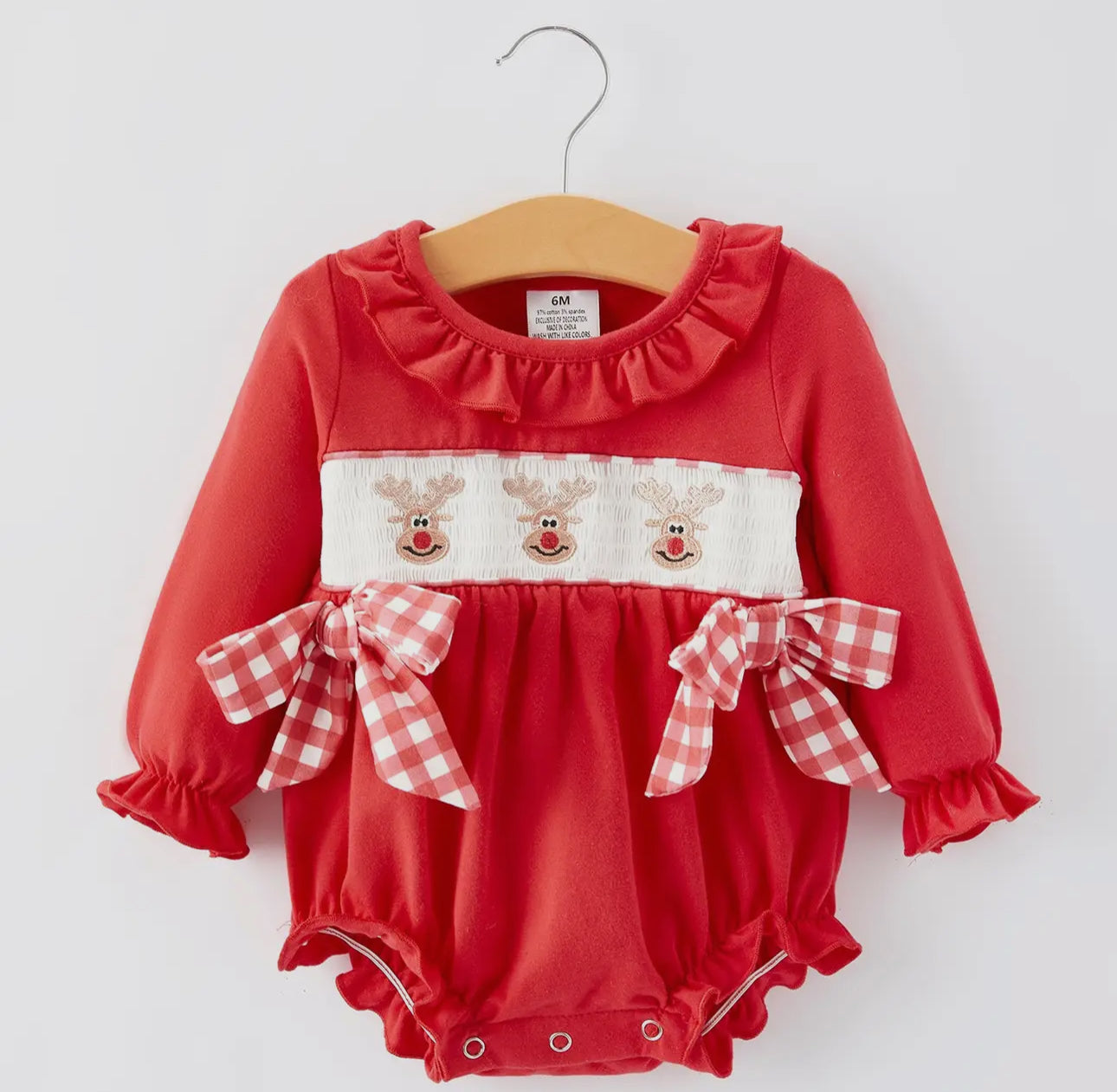 Youth Red Reindeer Bow Romper