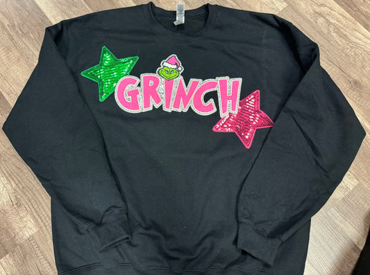 Grinch with Stars patch embroidered sweatshirt t