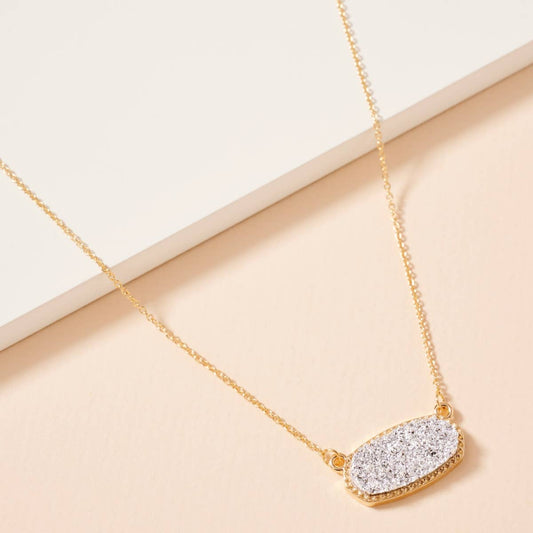 Druzy Stone Charm Short Necklace: Gold/Silver / One / 4SN11008