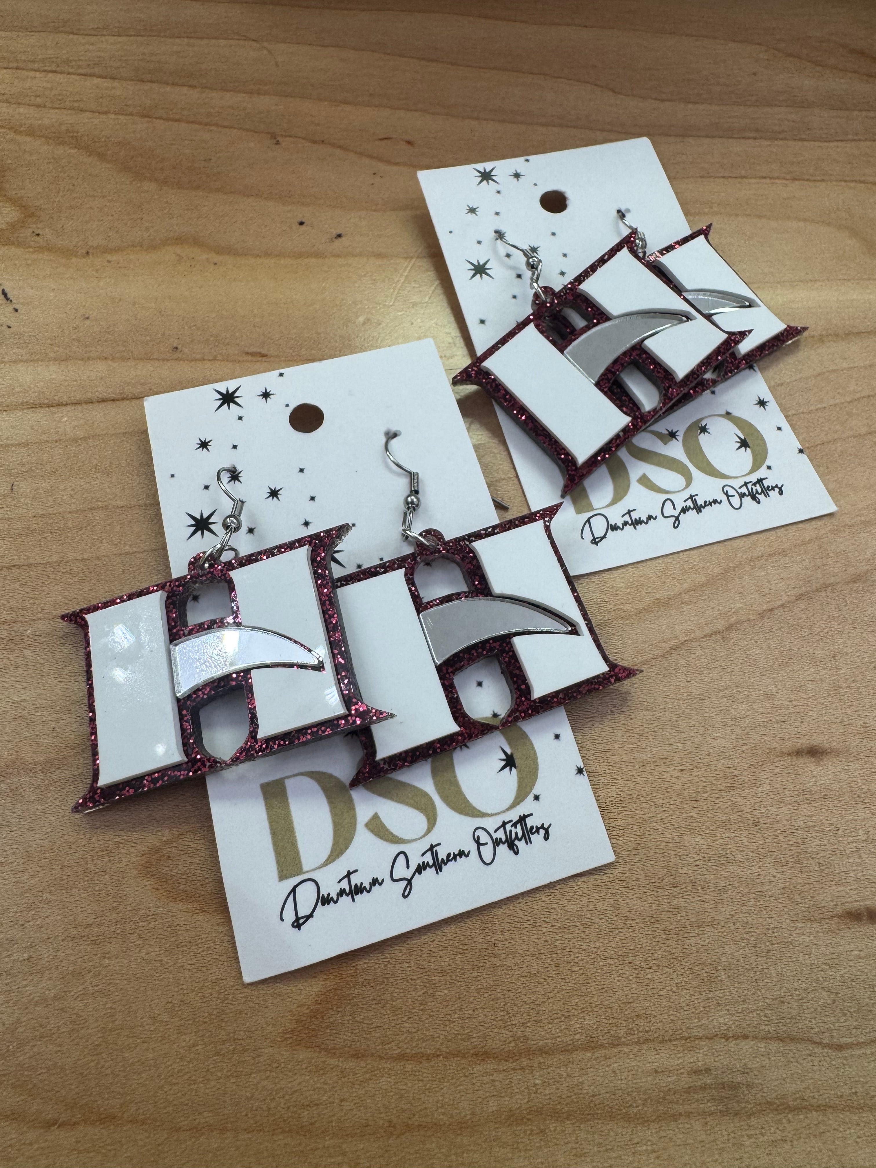 Hillgrove Hawks Glitter H Dangle Earrings