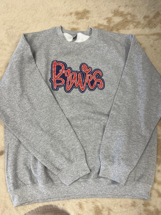 Braves Cursive Faux Glitter Sweatshirt