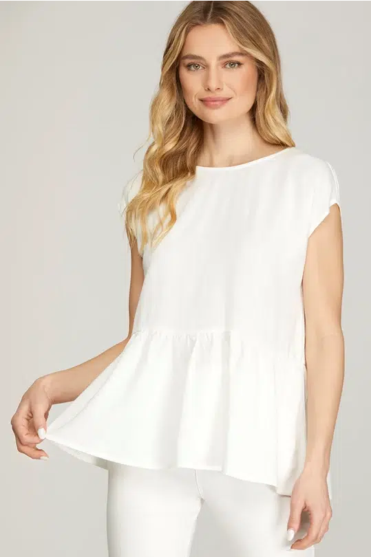 DROP SHOULDER WOVEN LINEN TOP WITH TRIPLE BACK BOW TIES DETAIL