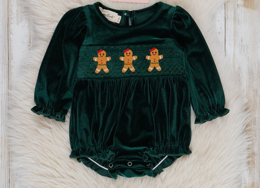 Youth Deep Emerald Gingerbread Velvet Romper