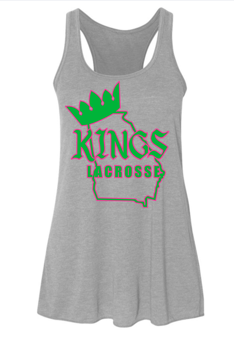 Kings Lacrosse State Outline Flowy Grey Racerback Bella Canvas Women’s