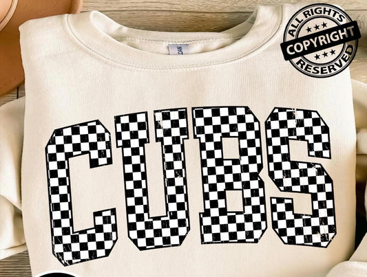 CUBS BLACK CHECKERED ON CREAM GILDAN