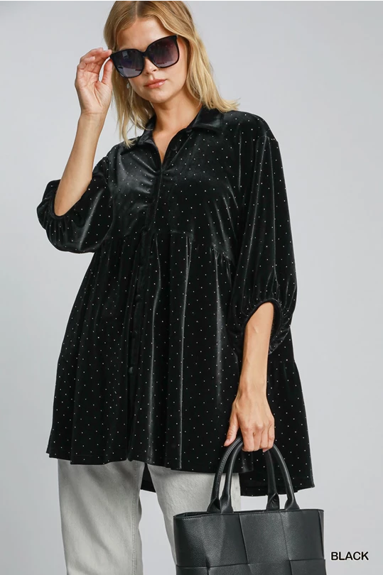 Black Velvet Collared Tunic