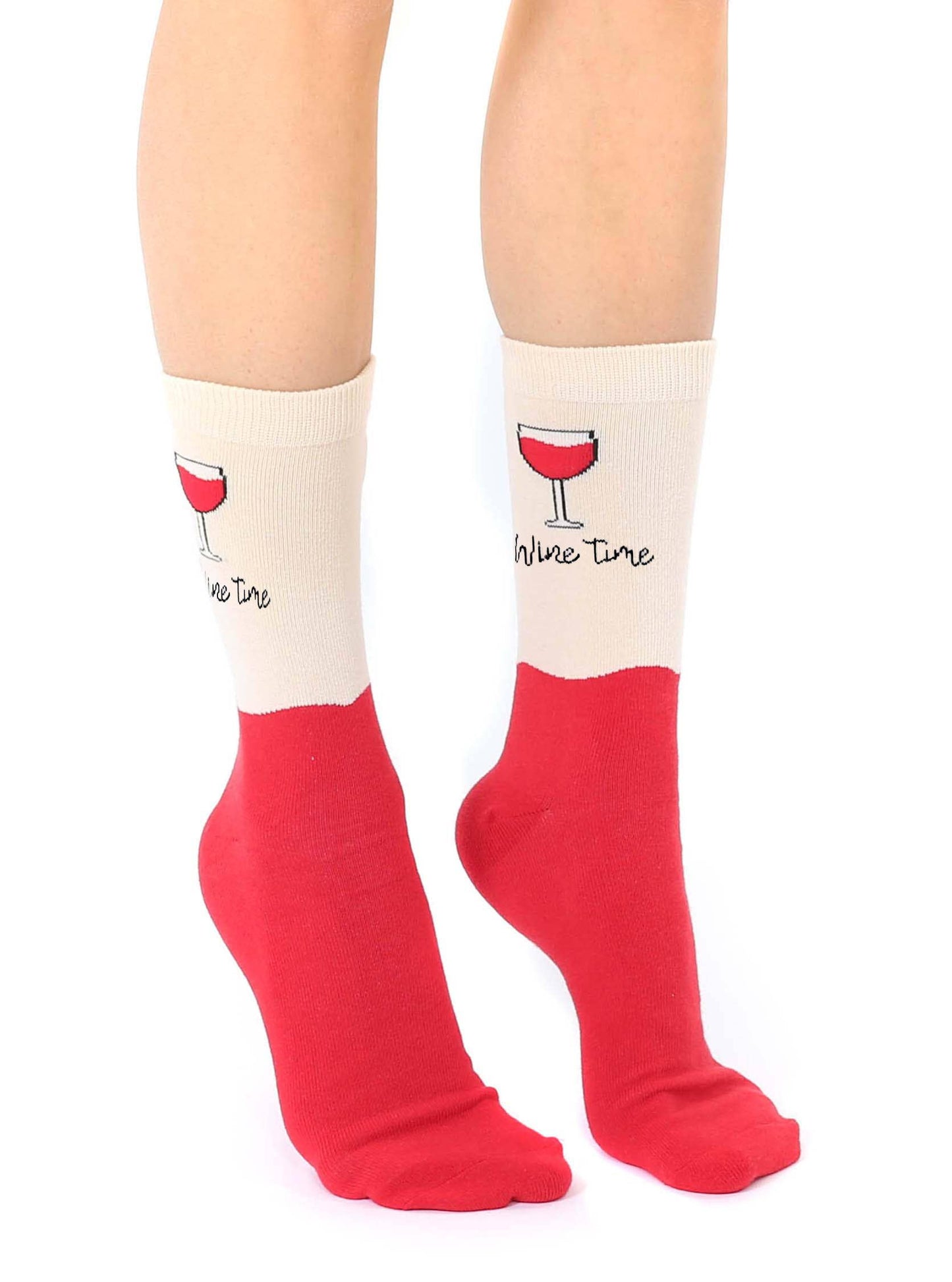 3D Packaged Crew Socks - Wine Glass - "Wine Time" - Red