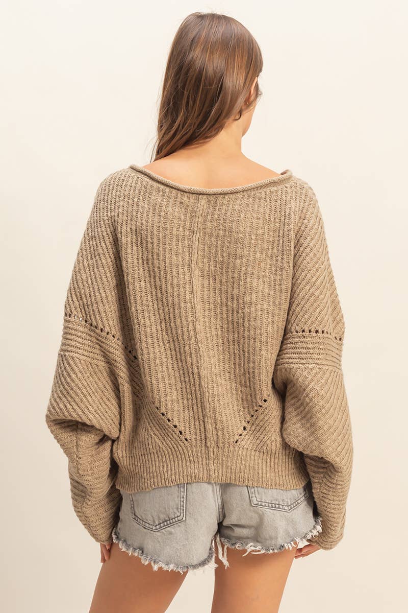 Ribbed Drop Sleeve Sweater OLIVE