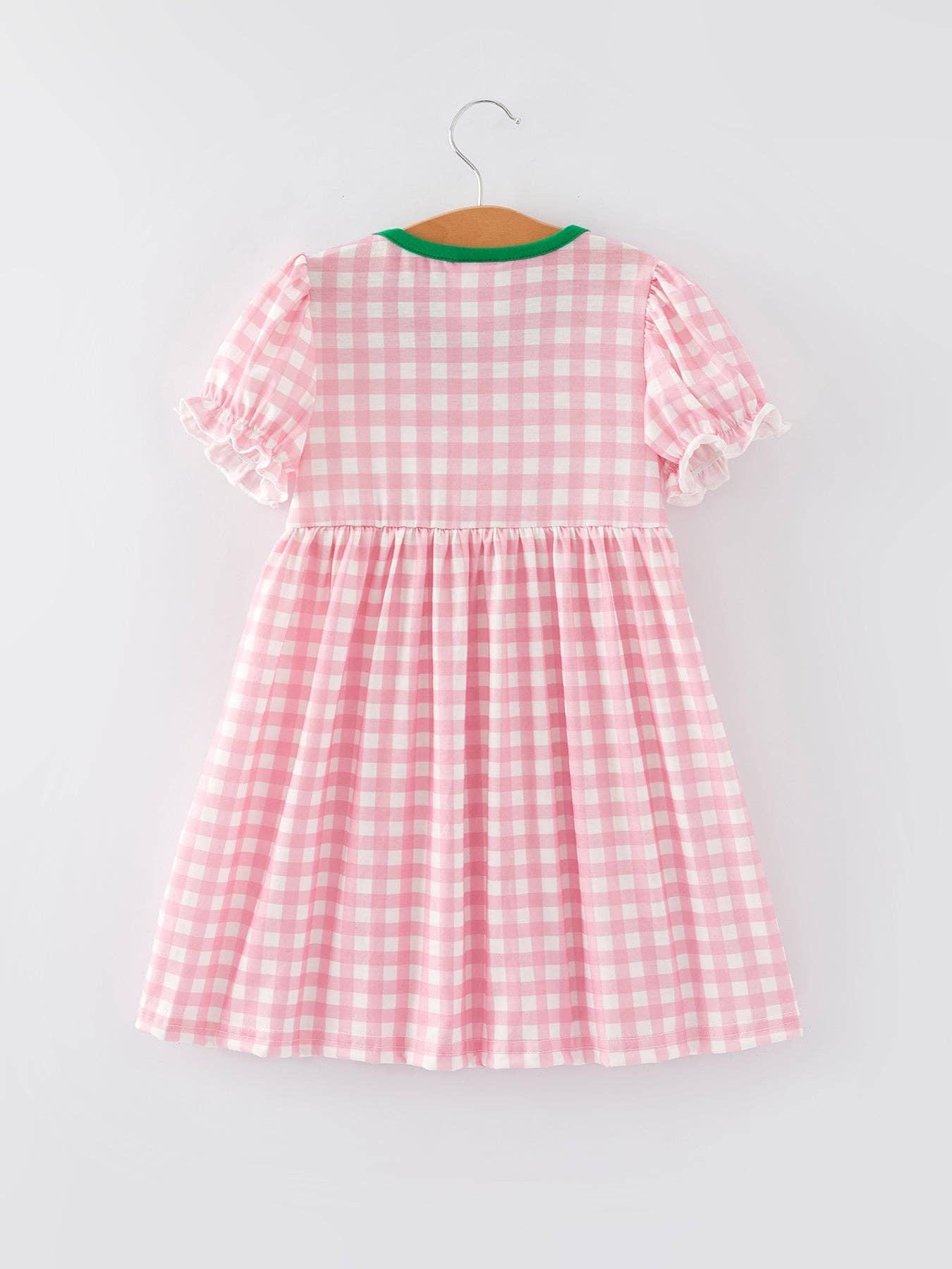 St. Patrick's Day Smocking 4-leaf Clover Plaid Bow Embroidered Dress