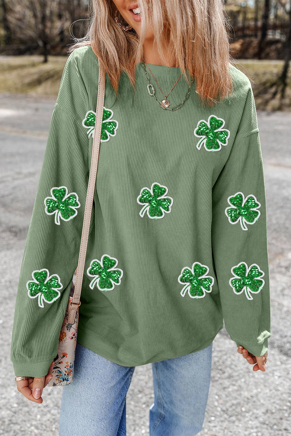 St. Patricks Clover Graphic Corduroy Sweatshirt