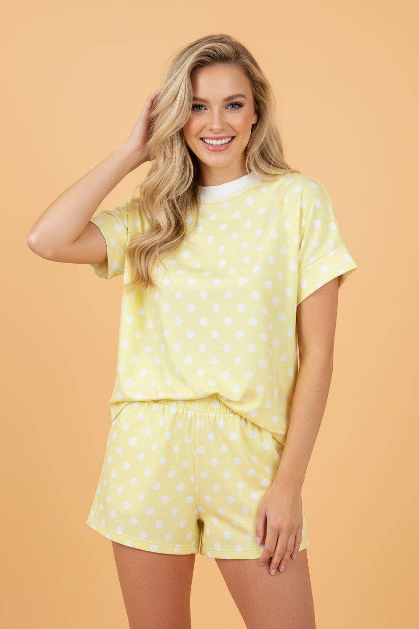 Polka Dot Mock Neck & Shorts Set: Sky Blue
