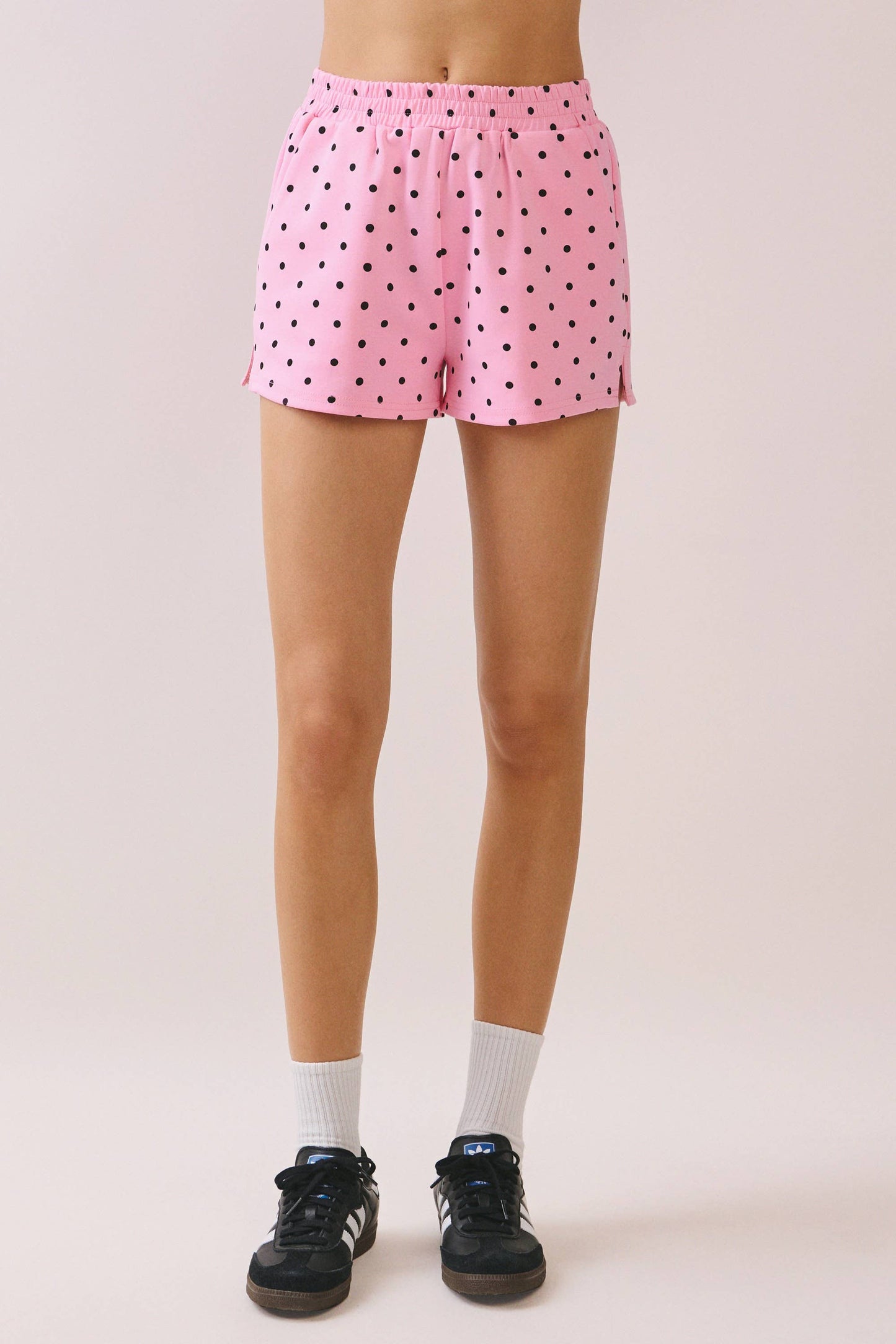 Polka Dot Side Slits Elastic Waistband Short: Pink