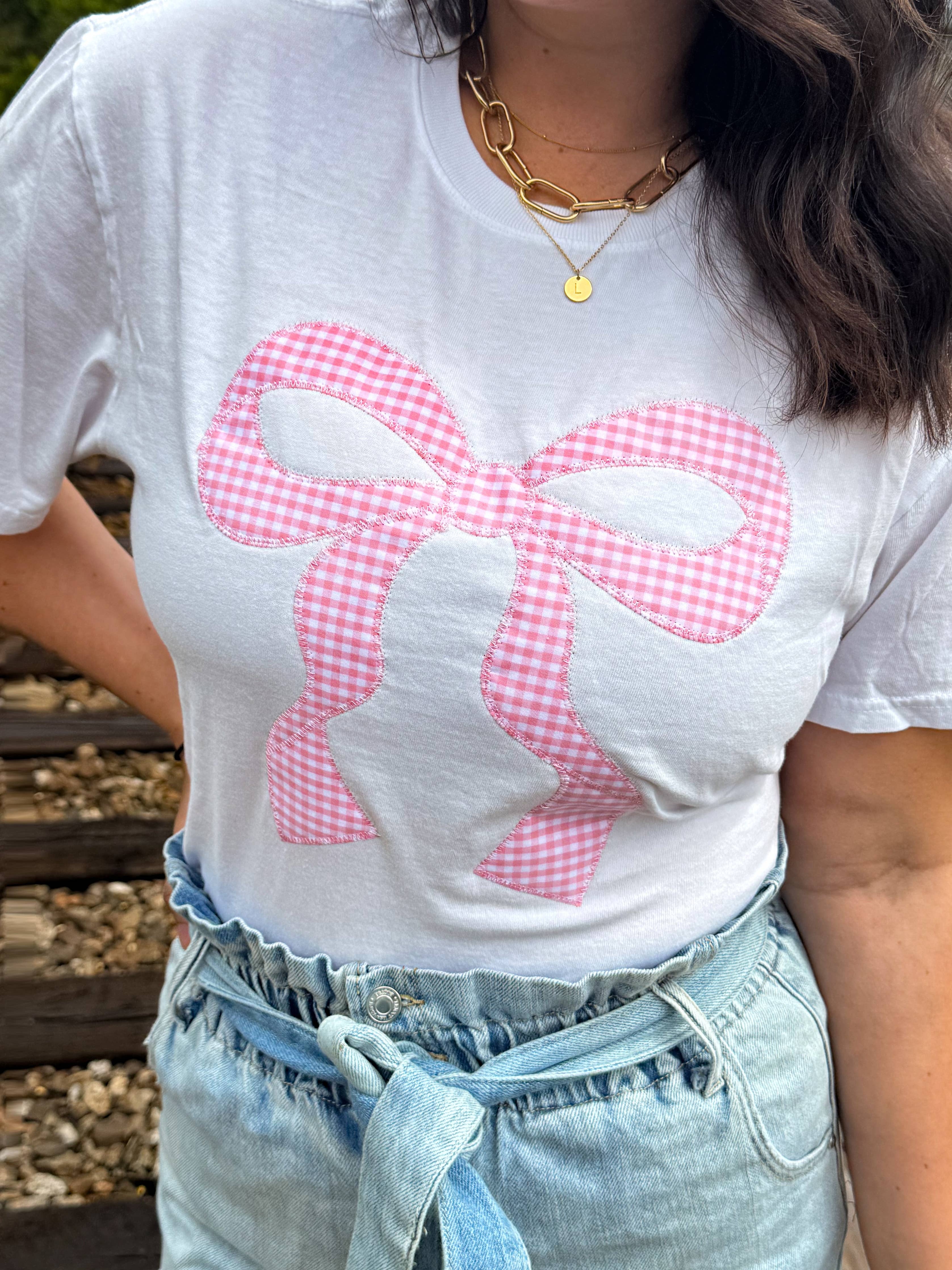 Pink Bow Gingham Short Sleeve