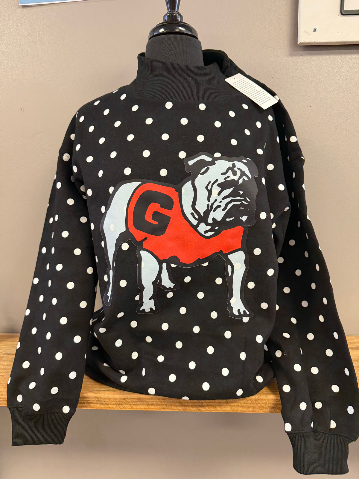 Old school Bulldog polka dot mockneck sweatshirt