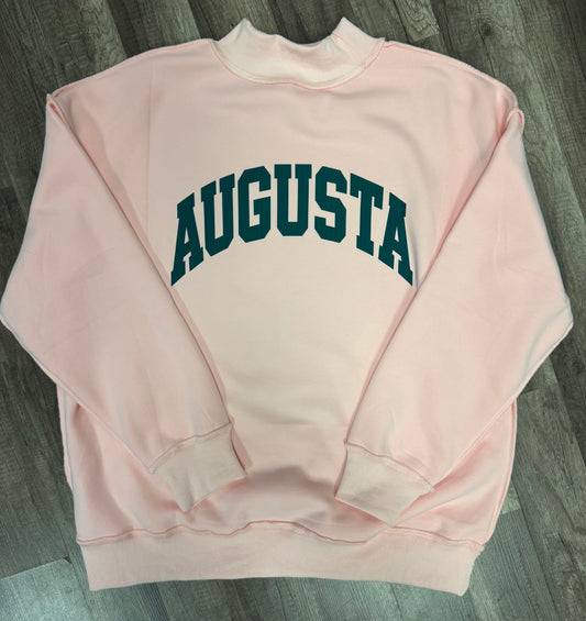 Augusta varsity words on light pink Mockneck