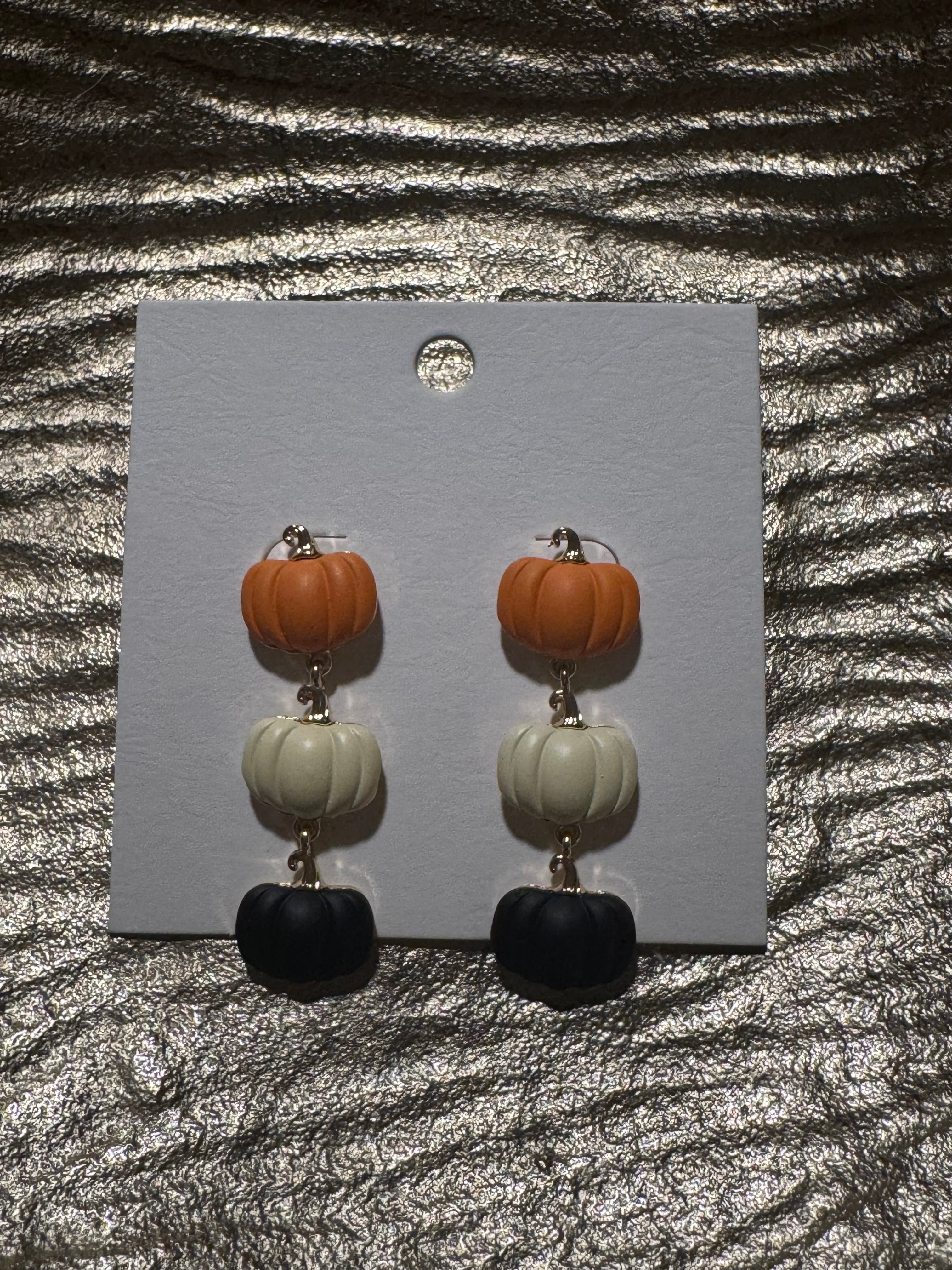 3 dangle pumpkin with gold outline earring