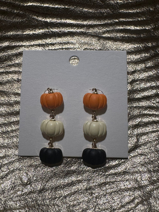 3 dangle pumpkin with gold outline earring