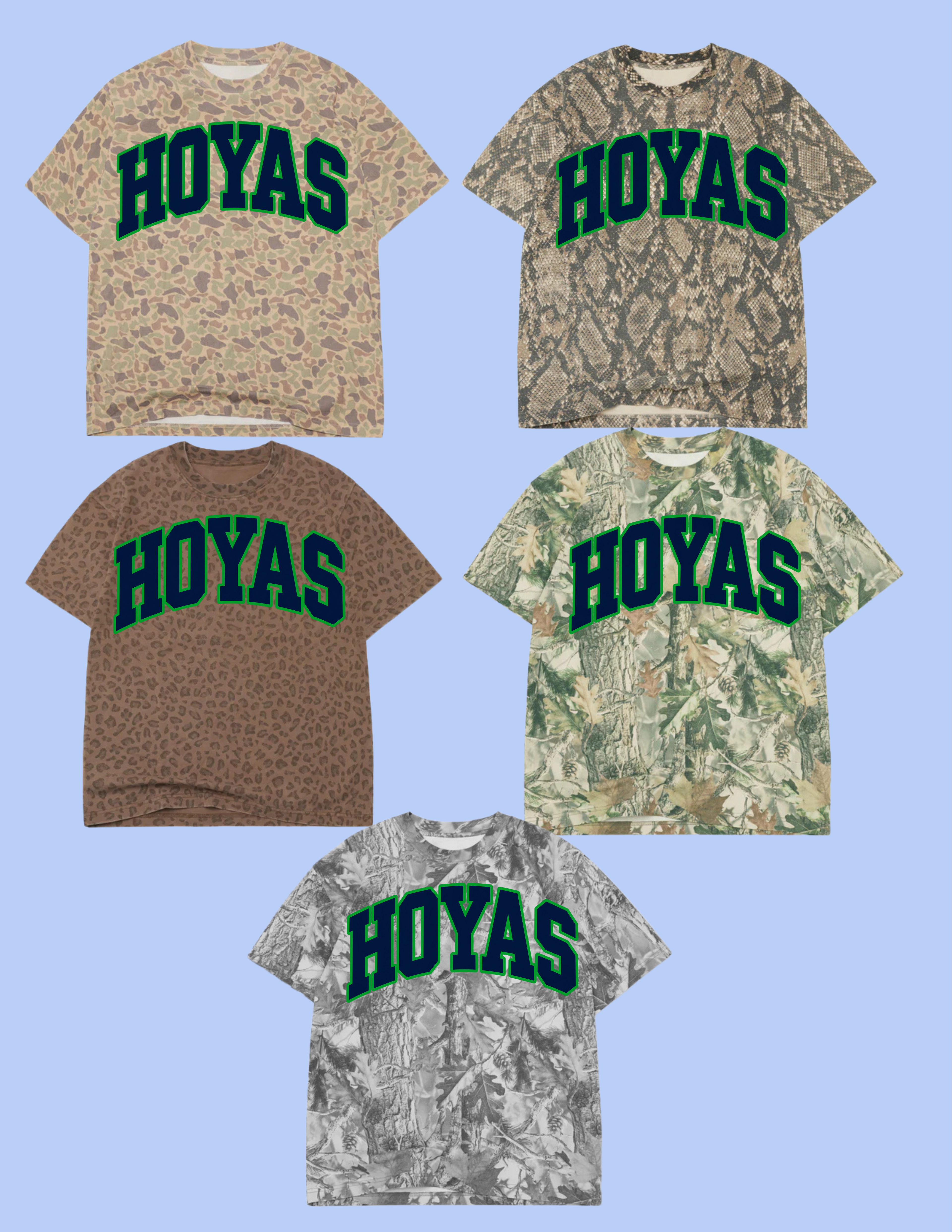 Hoyas varsity arch tee- green outline, navy fill