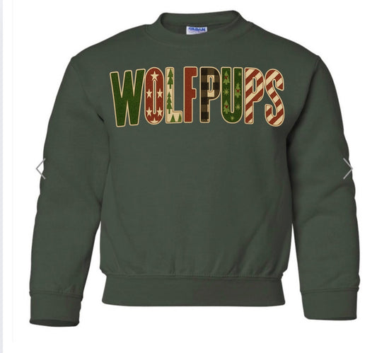 Wolfpups Christmas pattern on forest green