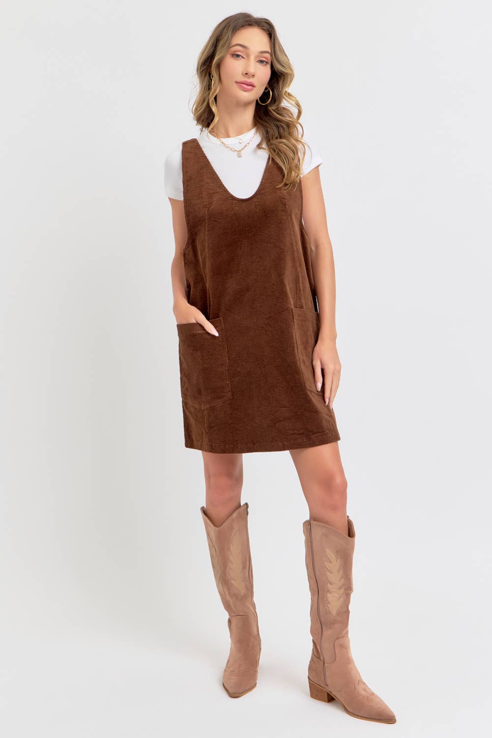 CASUAL OVERALL CORDUROY DRESS CAMEL