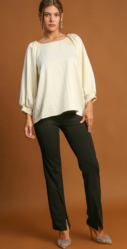 Cream Round Neck High Low Top