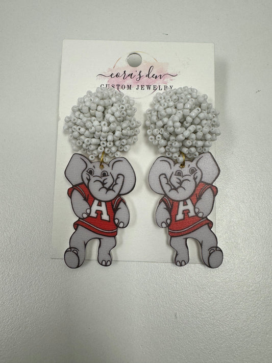 Alabama Elephant Beaded Earrings