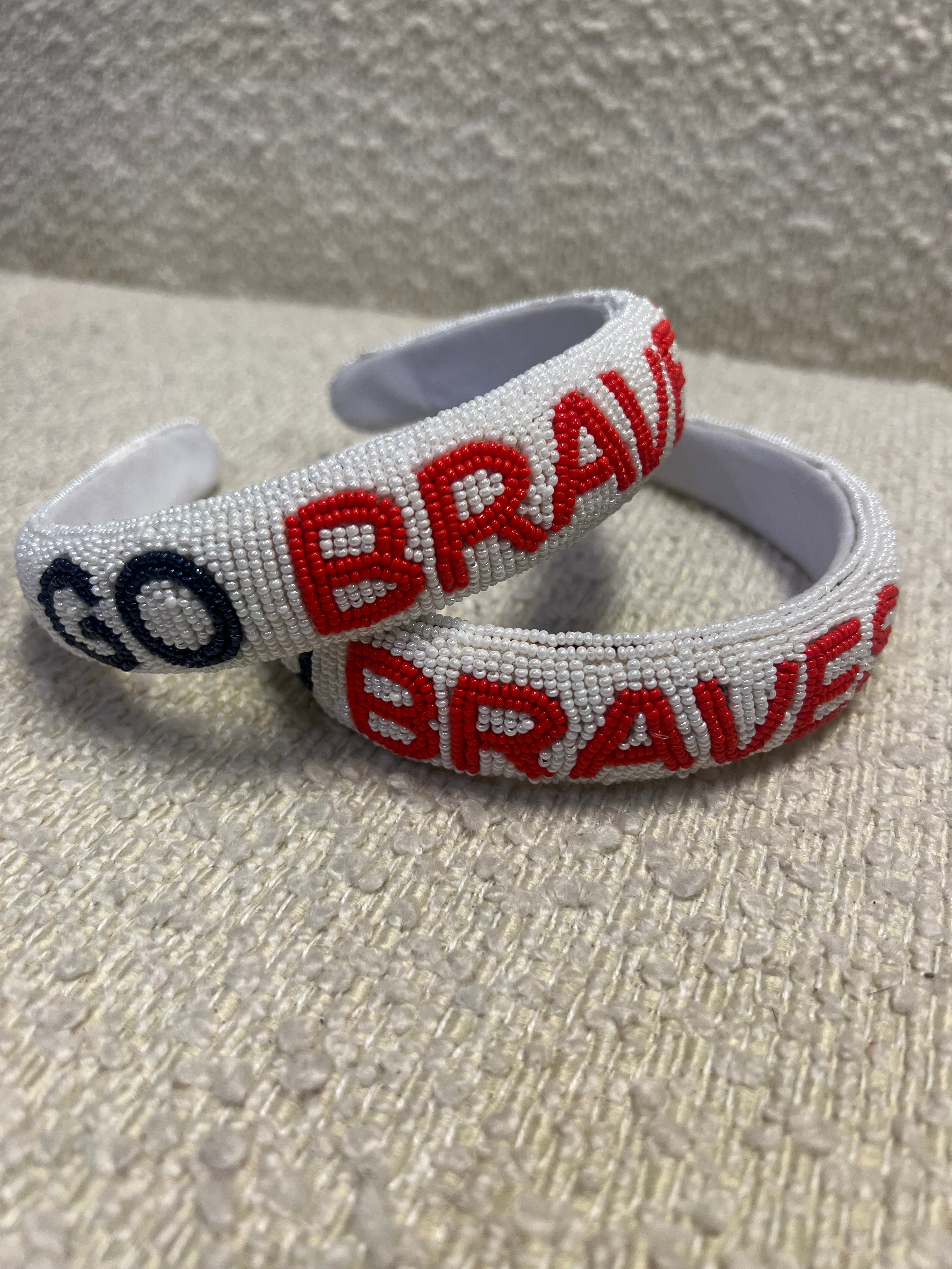 Go Braves White Beaded Headband