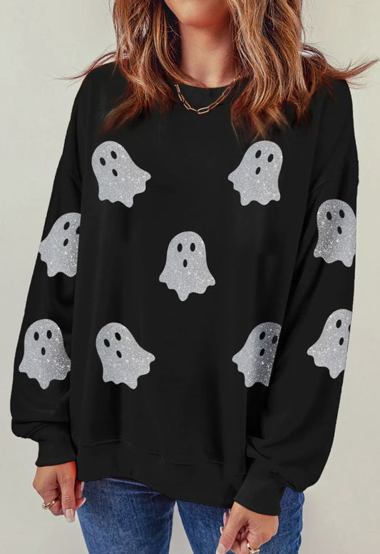 Glitter Ghost Halloween Graphic Sweatshirt