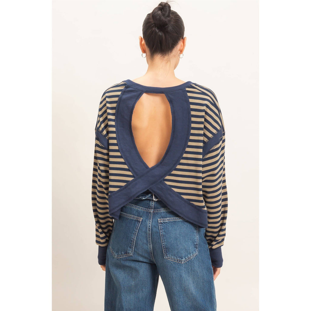 Striped Long Sleeve Top: MOCHA / WHITE