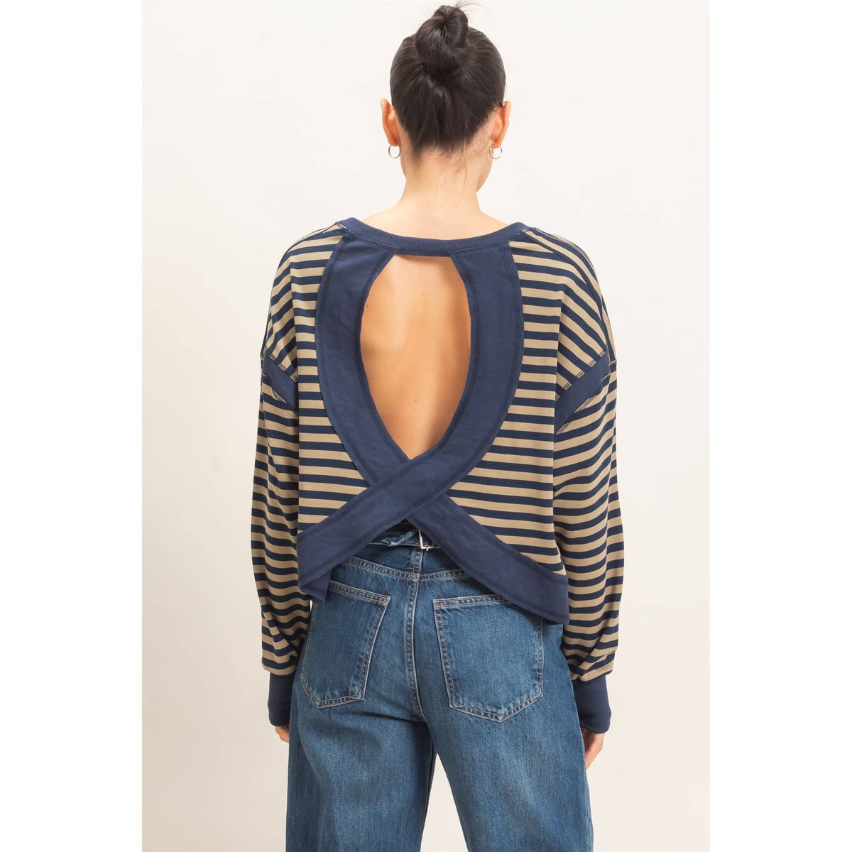 Striped Long Sleeve Top: MOCHA / WHITE