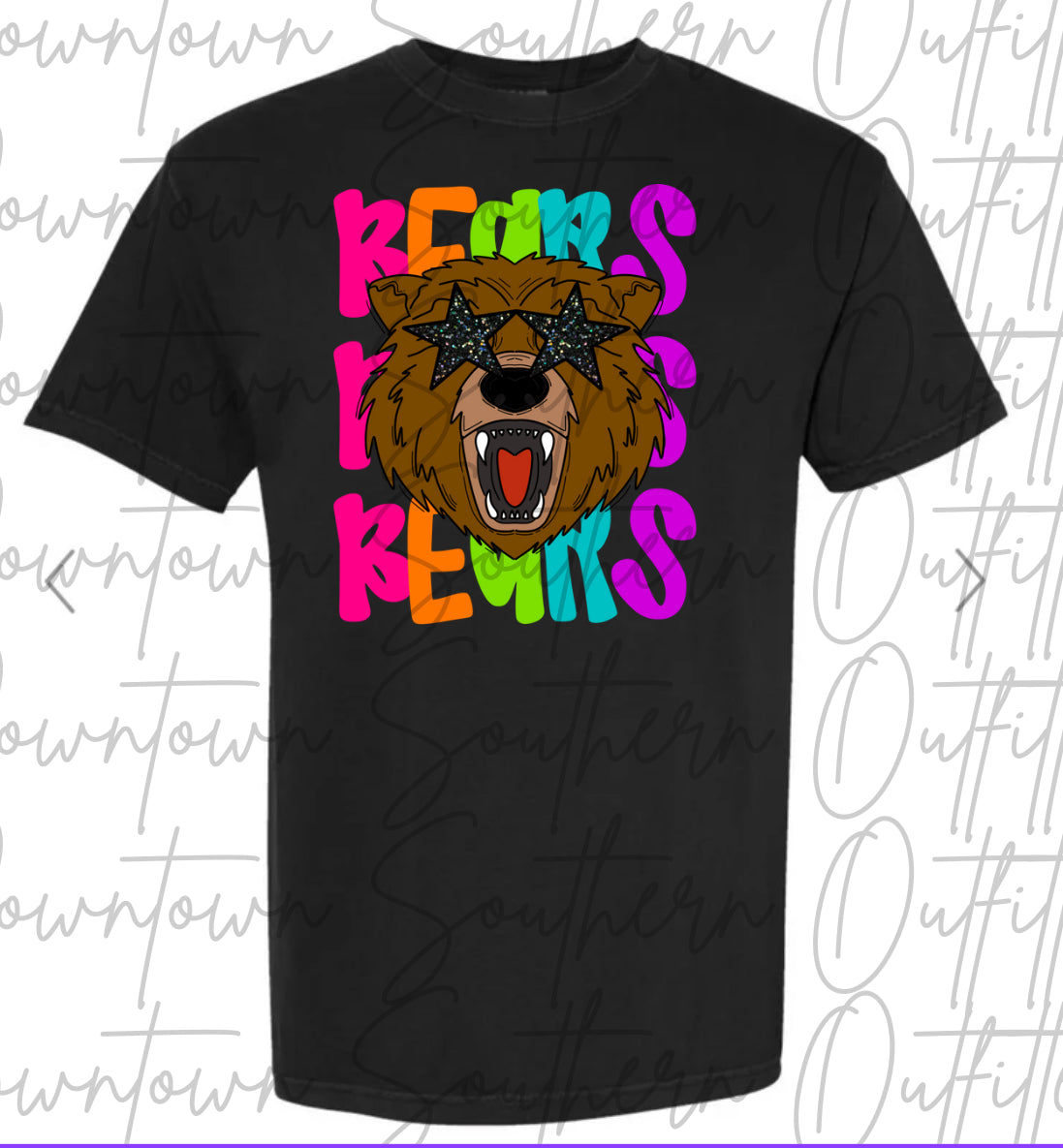 Bears Multi Color Neon Stacked Black Tee