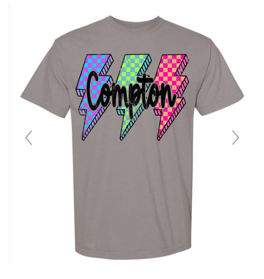 COMPTON NEON LIGHTNING BOLTS ON LIGHT GREY GILDAN