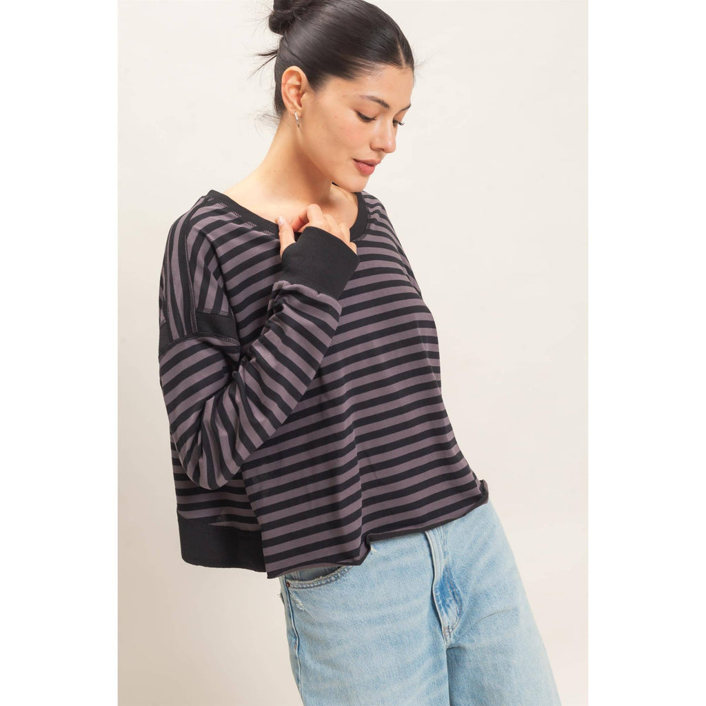Striped Long Sleeve Top: MOCHA / WHITE