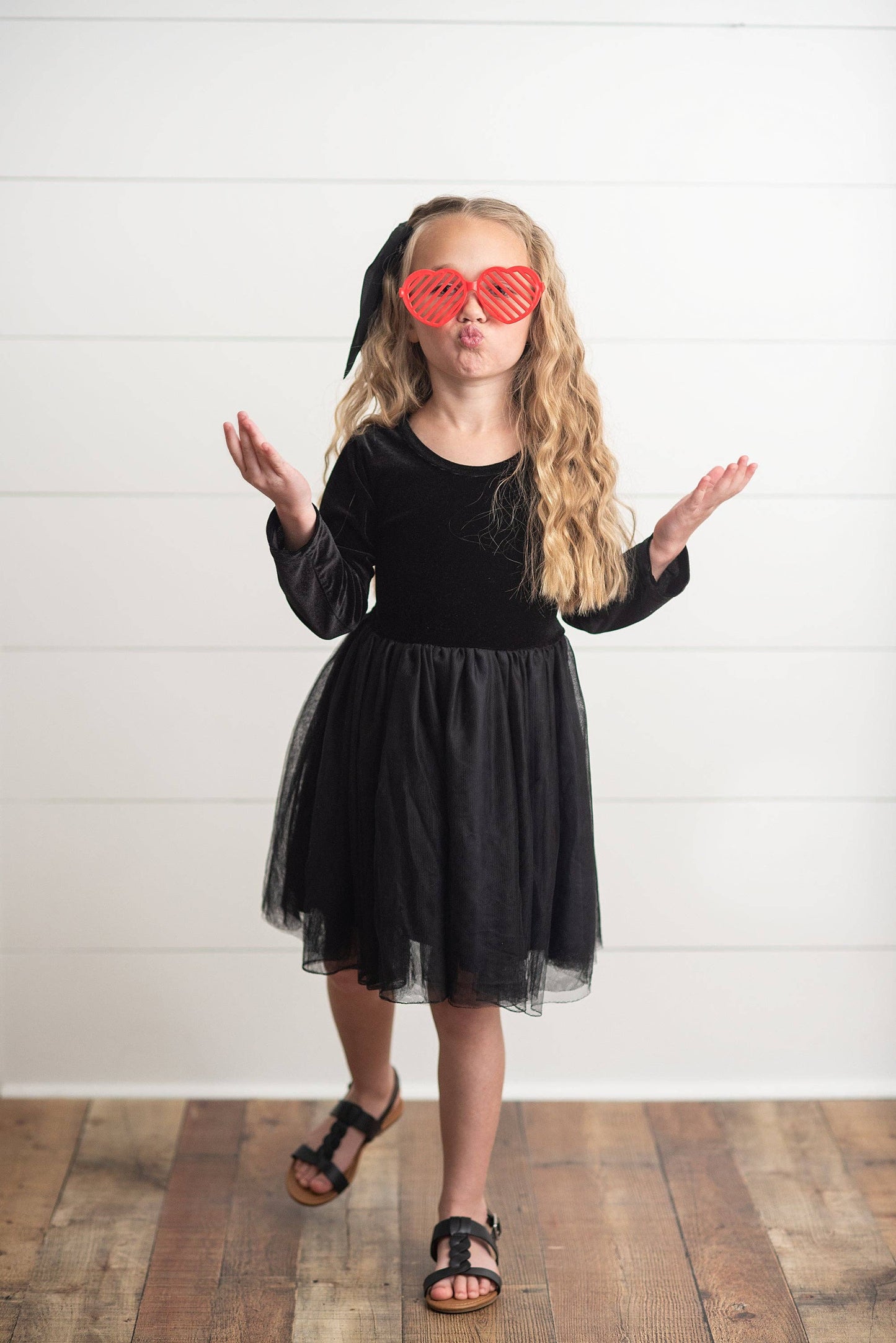 Kids Classic Black Velvet Tulle Fancy Party Holiday Dress