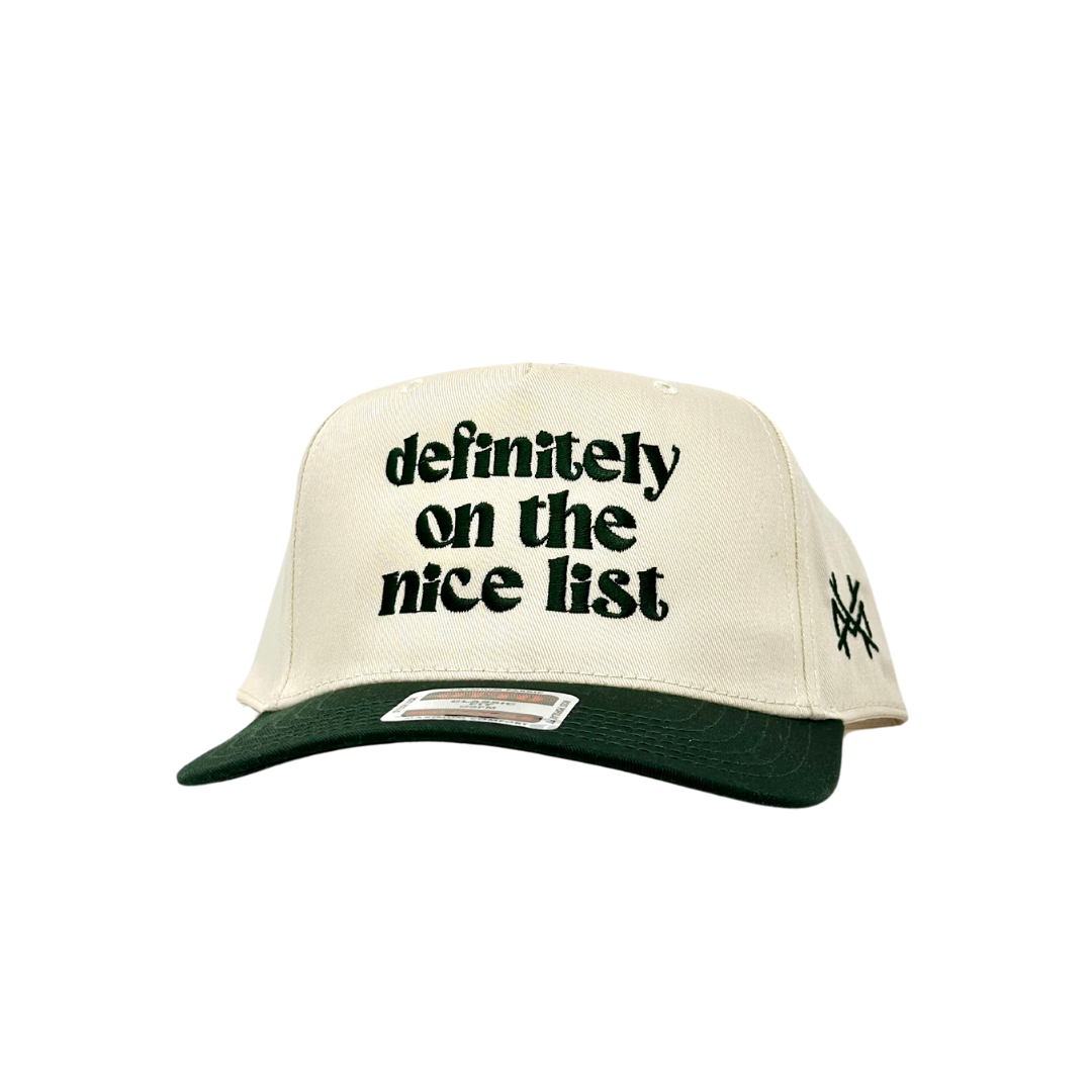 MHC Definitely On The Nice List Trucker Hat: Dark Green/ Natural Otto