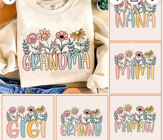 Mama & Custom Flower Stem Name Tees