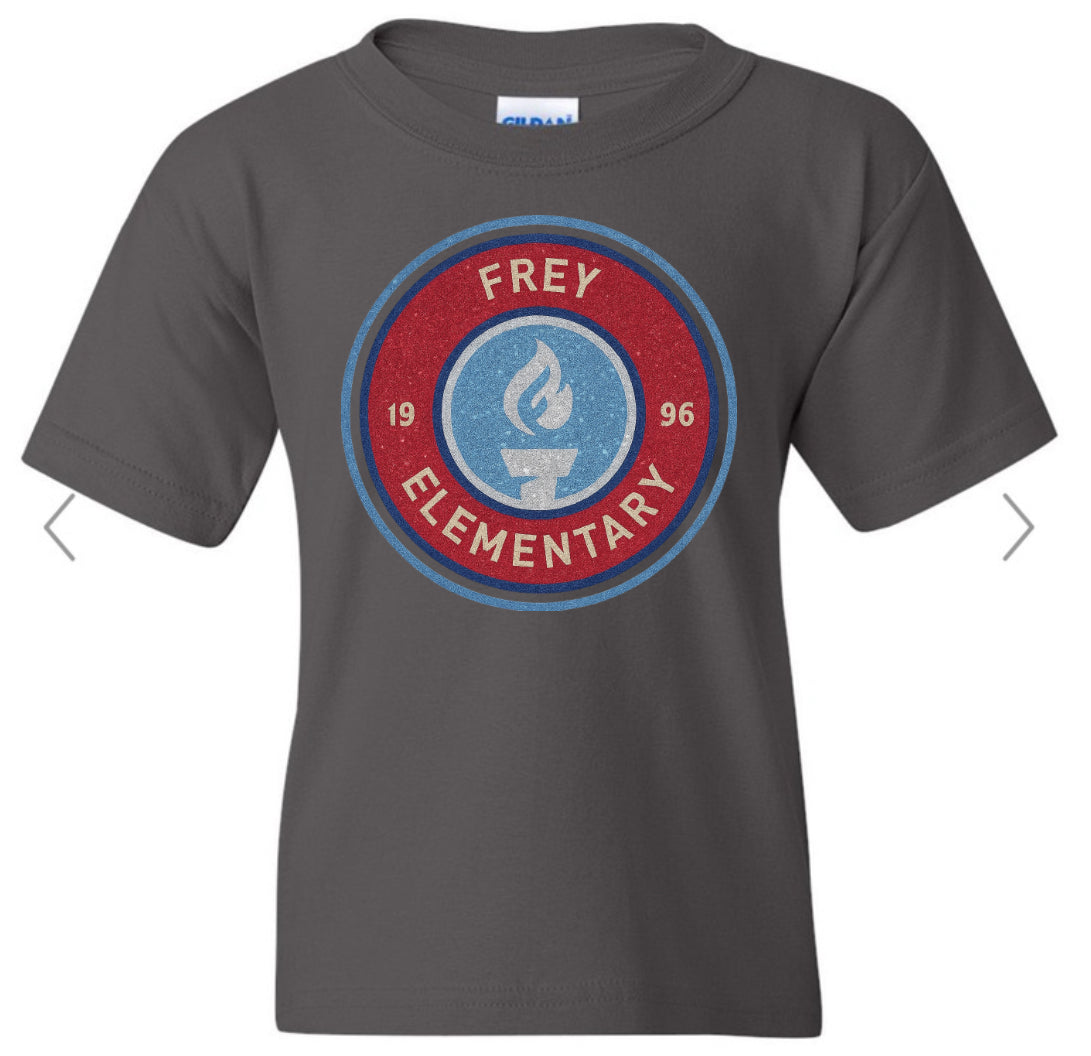 FREY ELEMENTARY LOGO faux glitter on charcoal