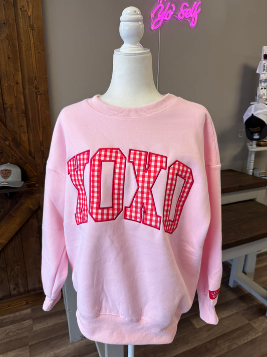 LULU MAC XOXO CHECKERED PINK EMBROIDERED SWEATSHIRT