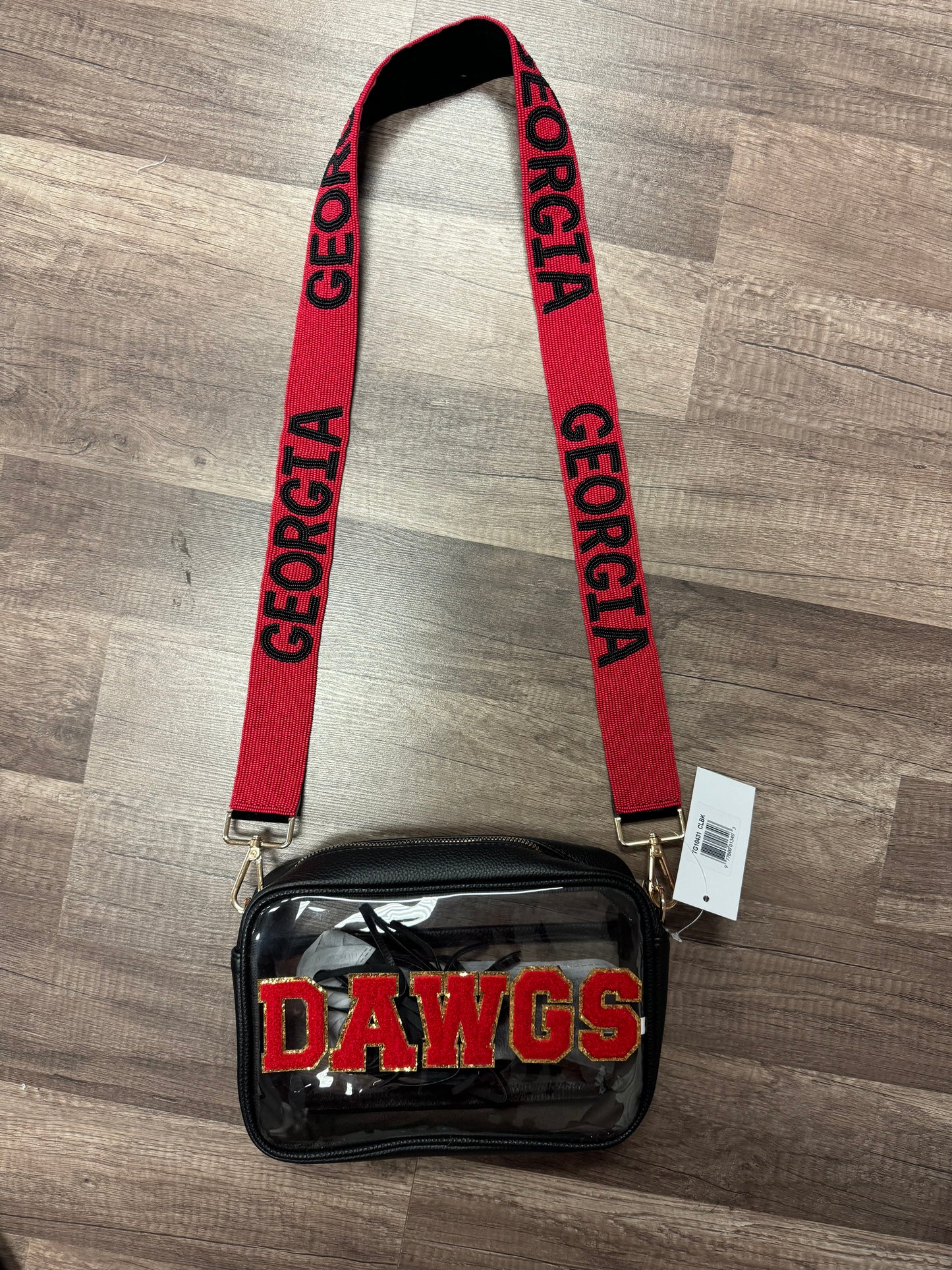 Dawgs Chenille Patch With Georgia Beaded Strap Clear Bag