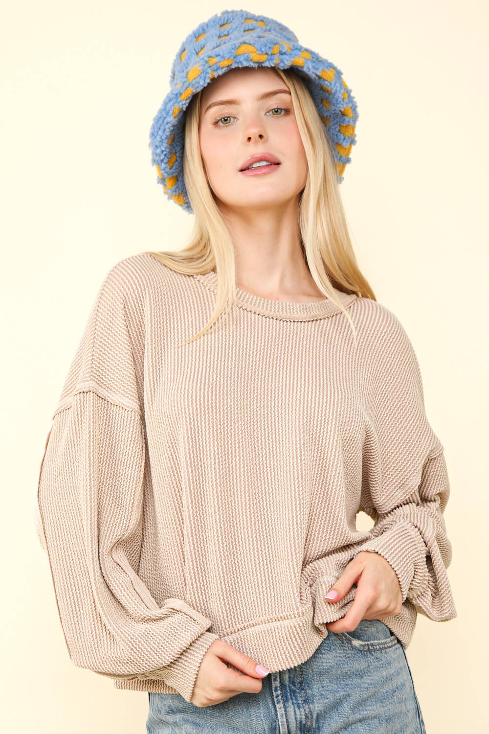 DOORBUSTER Two Tone Otto Ribbed Oversized Soft Comfy knit Top: OATMEAL